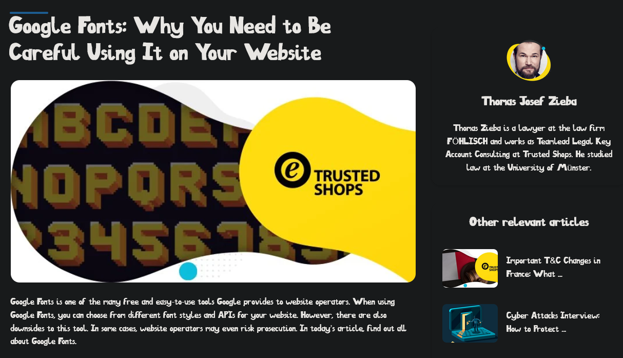 Screenshot of website about fonts, all in custom font