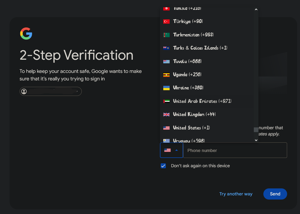 Screenshot of Google sign-in, showing a custom font in a select dropdown