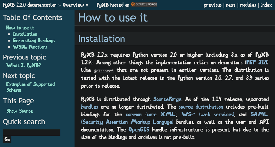 Screenshot of pybx website, all in custom font